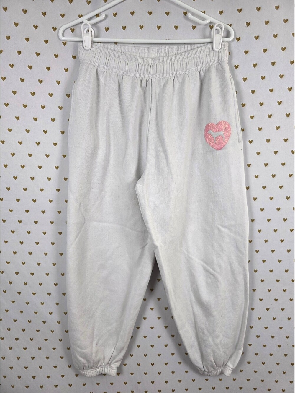 Victorias Secret PINK Campus Originals White Glitter Bling Logo Butt Sweats Med